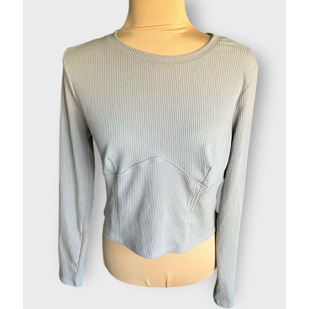 Brand New BP. Women’s Large Heather Grey Cropped Long Sleeve Shirt Top Stretch